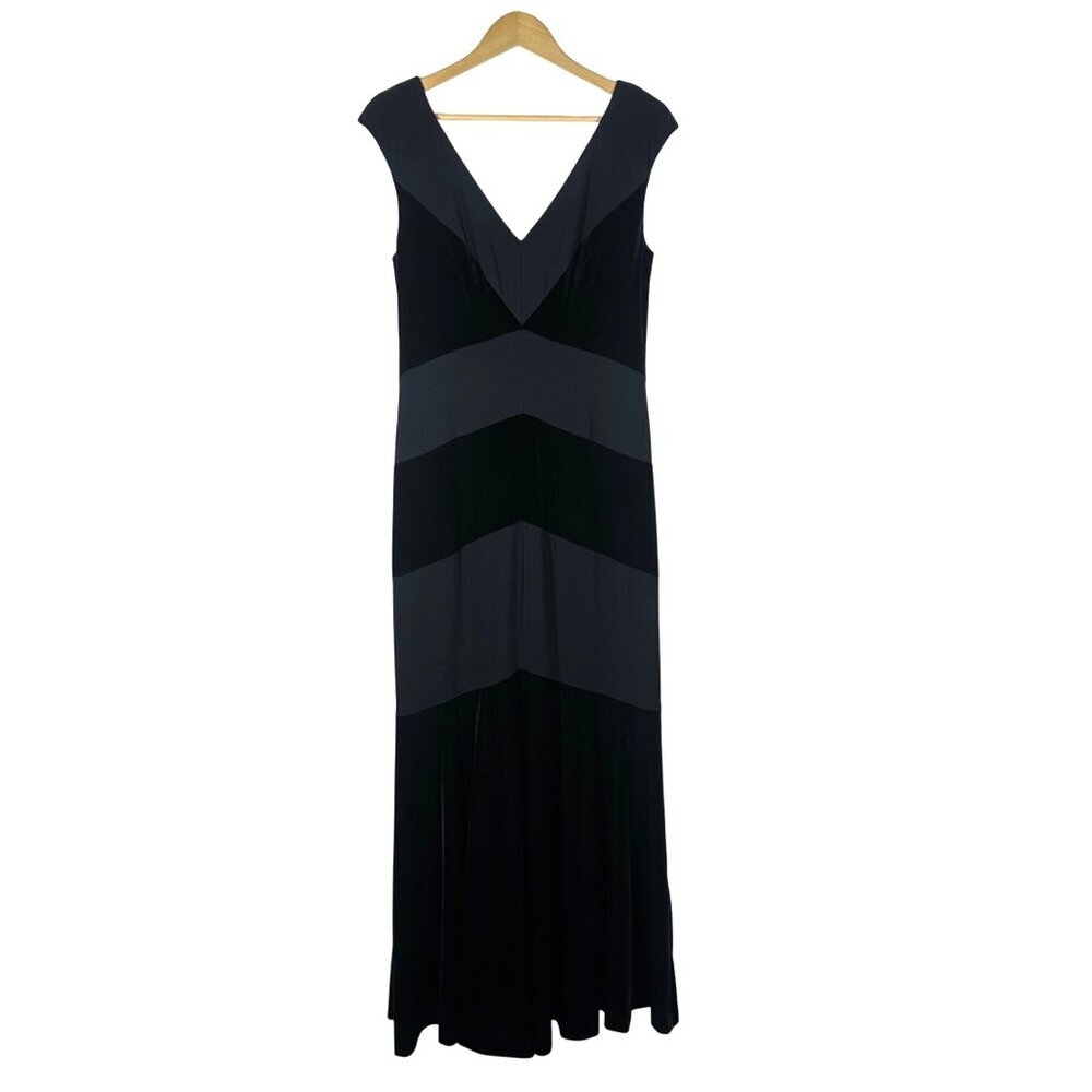 Lauren Ralph Lauren V Neck Chevron Velvet Long Gown Womens Sz 14 Formal Wedding